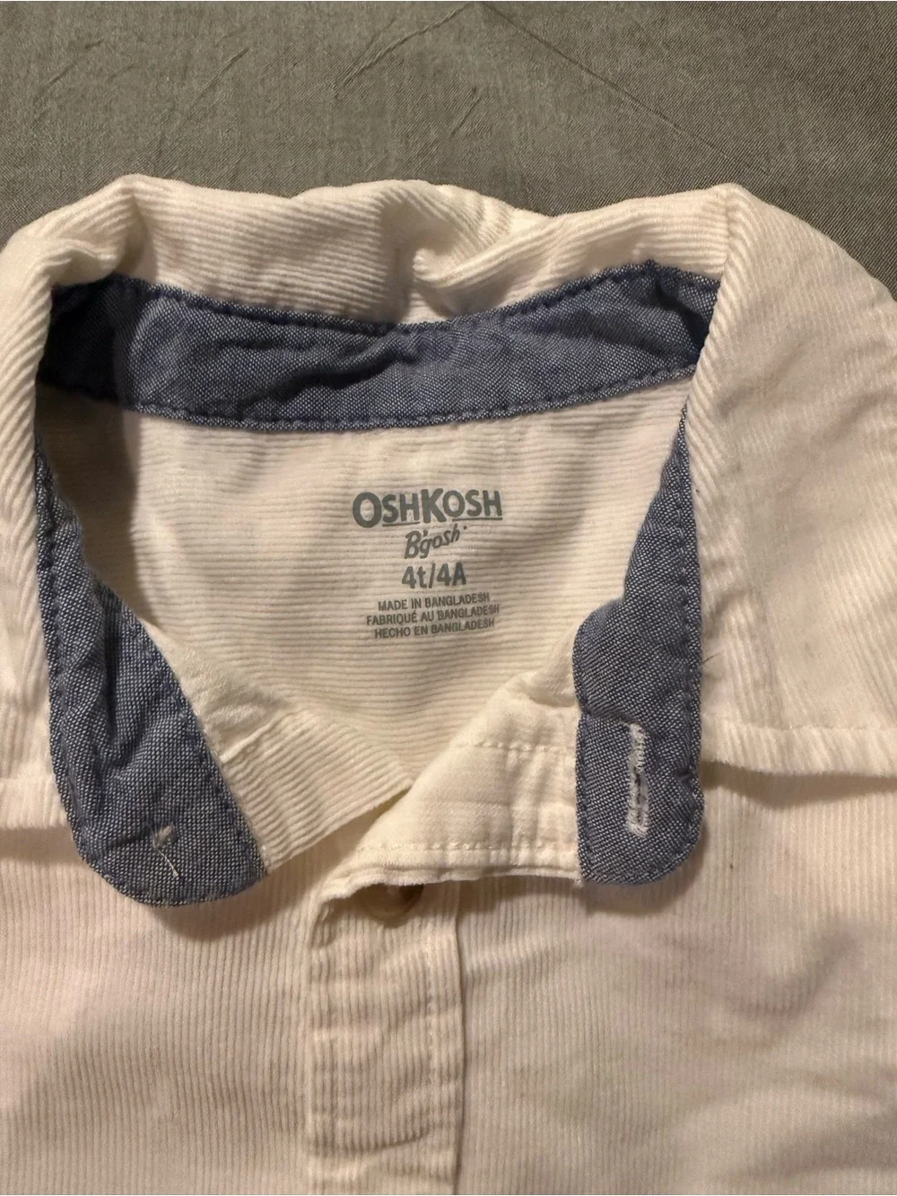 OshKosh B'gosh Cream Corduroy Button-Down Shirt with Navy Collar